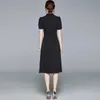 Women Elegant Short Sleeve Black Casual Party Work Office Slim A-Line Dress Double breasted decoration Split Dresses 210529