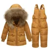 Kinder Baby Mantel Mädchen Junge 2 bis 4 Jahre Pelz Kapuzenmantel Ski Schneeanzug Jacke Latzhose Overall Winter Daunenkleidung Sets