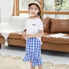 Meninas roupas de verão tshirt + xadrez saia roupa para carta menina roupa casual estilo kidsacksuit 6 8 10 12 14 210528