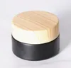 2022 5G Liten svart glasburk Matte svart med plastlockflaskor Cap Bamboo Wood Strain Round Wax Cream Cosmetic Container 5ml Custom