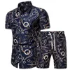 Shiyiku 2021夏の新しいブランドの紳士服半袖プリントシャツショートパンツ2ピースファッション男性カジュアルビーチウェア服Y0831