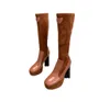 Waterproof platform women's knee high boots color blocking design leather material multi-color selection size 34-42