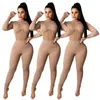 Khaki Mesh Patchwork Long Sleeve See Through Rompers Sexy Club Outfits Fall Clothes Knitted Jumpsuit Women Plus Size 210709