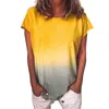 Moda T-shirt Degrade Renk O-Boyun Kısa Kollu T Gömlek Gevşek Boy Tunik Kadınlar 2021 Kadınlar