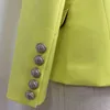 HIGH QUALITY est Fashion Designer Blazer Women's Lion Buttons Double Breasted Fluorescence Yellow Jacket 211122