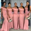 2021 Sexy Dusty Pink ASO EBI Mermaid Bruidsmeisjes Jurken Dames Speciale Bruiloft Jurk Eén schouder met Applicaties Kant Lange Maid of Honour Town Sweep Train
