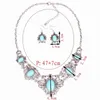 Dames gesneden bloem Tibetaanse zilveren turquoise oorbellen ketting set dmtqs012 mode cadeau nationale stijl vrouwen diy sieraden sets