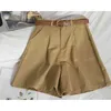 Sjerpen casual vrouwen katoen shorts krimpende hoge taille slanke zomer chique dames breed been korte broek losse meisje 210531