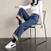Vinter Kvinnor Tjock Velvet Mopping Jeans Fashion High Waist Wide Ben Byxor Plus Casual Warm Denim Trousers 210809