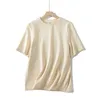 Sommar kvinnor T-shirt Kortärmad Casual Topp Tees Tjock Högkvalitativ skjorta Vit Beige Lila Gul Grå 210720
