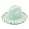 Pearl fedora hatt för kvinnor bred rand keps kvinna jazz panama caps damer formella hattar tjejer mode trilby chapeau vår höst vinter kvinnlig gåva 26colors 2021
