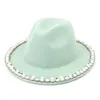 Chapeau Fedora en perles pour femmes, casquette à large bord, Jazz Panama, chapeaux formels pour filles, mode Trilby, printemps, automne, hiver, cadeau féminin 26 couleurs 2021