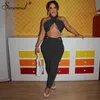 Simenual Criss Cross Bandage Passenden Set Sommer 2021 Club Crop Top Und Hosen Zwei Stück Sets Für Frauen Geraffte Sexy hot Outfits Y0625