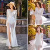 YOSIMI Ladies Party Dress Mesh Evening Night Sexy Maxi White Lace Floor-Length Long Sleeve Women es 210604