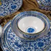 Джингджэнь роскошная посуда наборы посуды в костяном фарфоре Эмаль синий и белый имперский стиль 86 шт.