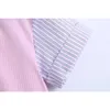 Women Cropped Shirt Striped Short Sleeves Knot Detail Patchwork Elegant Fashion Chic Lady Woman Shirt Tops 210709