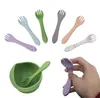 Baby Silicone Spoons Fork Learn To Eat Grasping Ability Training Cutlery Lovely Children Nutrition Supplement Soft Forks DB644