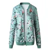 Blomstryck Zipper Casual Jacket Kvinnor Vår Sommar Långärmad Lös Bomber Jacka Coat O Neck Fashion Tops Ytterkläder 210518