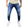 Brand New Mens Slim Ripped Vintage Patch Jeans Stretch Tapered Leg Long Skinny Pencil Denim Pants for Casual and Street Shoot X0621