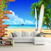 Wallpapers Custom Mural Wall Art 3D Stereoscopic Brick Sandy Beach Coconut Tree Po Background Wallpaper Painting Living Room