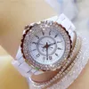 Zegarek 2021 Luksusowa sukienka kobiety zegarki białe ceramiczne diamentowy kryształowy kryształowy prezent na prezenta