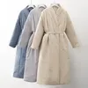 Design Kvinnor Vinterexamen Tjock Coat Warm Parka Oversized Maxi Long Coat With Belt Casual Outerwear 211108