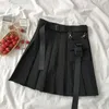 Black Gothic Casual 2 Pieces Skirts Set Women Butterfly Embroidery Short Sleeve T-shirt+High Waist Belt Mini Skirt Matching Set 210730