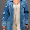 Mulheres Trench Casaco Denim Windbreaker Jean Manga Longa Buraco Casacos Soltos Overcoat Outono XXXL 210513