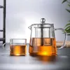 Borosilicate Clear Glass Teapot High Temperature Resistant Flower Coffee Stainless Steel Infuser Filter kettle 210621