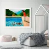 Paintings Bojack Print Poster David Hockney Inspired Two Horses Swimming Pool Canvas Painting Mural Art Cartoon Picture Living Roo247H