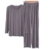 Plus Size 8XL 150KG Autumn Winter Long Sleeve Men Pajamas Sets Solid Color O Neck Modal Home Wear Large Top and Pants 211110