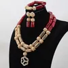 Earrings & Necklace Wine Red Pendant Coral Jewelry Style African Party Anniversary Women Set CNR775