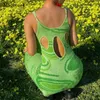 Print Knit Bodycon Dress Women Summer Green Hollow Out Sexy Backless Spaghetti Strap Beach Midi Dresses Party Vestido 14620 210512