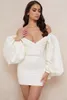 Robes décontractées manches bouffantes robe d'automne courte blanc long mini sexy pour femme érotique porno club élégant fête nuit