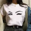 2020 Hot Harajuku Shiny Wimper Grafische T-shirt Dames Oogschaduw Grunge T-shirt Mode Tshirt Ullzang Top Tee Vrouwelijke Ropa Mujer X0527