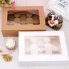 Windows Cupcake Boxen Wit Bruin Kraft Papieren Box Gift Verpakking voor Bruiloft Festival Party 6 Cup Cake Houders SN3864