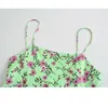 Dresses for Women Light Green Floral Print Backless Woman Summer Sexy Thin Strappy Party Mini Back Buttons 210430