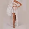 Elegant Asymmetrical Waist Party Dress Women Sexy One-Shoulder Horn Long-Sleeved Slim Evening Runway Dresses Summer 210527