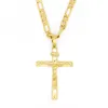 Véritable 10k jaune solide or fin rempli Jésus croix Crucifix charme grand pendentif 5535mm Figaro chaîne collier 24quot 6006mm5959788