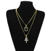 Mens Fashion Hip Hop Gioielli Gold Chain Gold Rhinestone Rosso Ruby Cross Cipndant Set