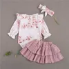 Ensembles de vêtements 0-24M né bébé fille vêtements ensemble Floral body barboteuse combinaison hauts t-shirt à volants Tutu jupes arc bandeau tenue