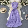 Sommer Mode Casual Urlaub Lange Sommerkleid Frauen Koreanische Plissee Kleid Süße Rüschen Ärmellose Gürtel A-linie Kleider 210430