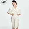 [EAM] femmes abricot taille évider épaule rembourré robe revers manches courtes coupe ample mode printemps été 1DD8354 21512