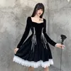 고딕 어두운 천사 소녀 레이스 드레스 봄/가을 르네상스 스트리트 펑크 빈티지 우아한 bowknot harajuku maid 여자 슬림 캐주얼 드레스