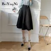 Beiyingni A-Linie Röcke Frau Hohe Taille Casual Streetwear Arbeitskleidung Büro Damen Rock Midi Retro Koreanischen Stil Faldas Femme OL 210621