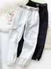 SURMIITRO Style coréen Ins coton taille haute cheville sarouel femmes avec ceinture automne hiver femme Cargo pantalon blanc noir 210712