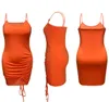 Kvinnors spaghetti rem bodycon klänning peplum sexig rörklubb party casual ruched klänningar sommarkläder s-4xl fasta färger
