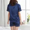 Solidna krótka Piżama Kobiety V Neck Nigh Gift Plus Size Bielizna Femme Silk Pajamas Zestaw 2XL Q0706