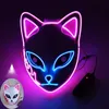 Anime demon slayers raposa máscara de iluminação plástico led luz cosplay máscara halloween leds máscaras brilhantes