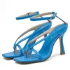 Summer Women 9cm High Heels Platform Strappy Blue Sandals Fetish Sandles Lady Valentine Stripper Sexy Shoes